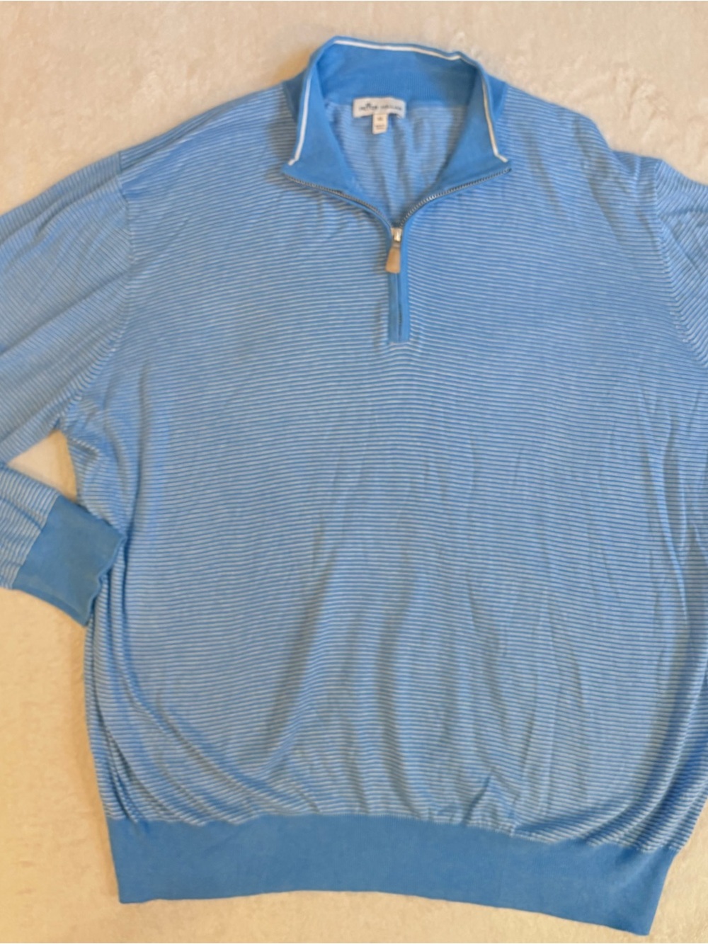 Peter Millar Light Weight cotton/Silk/Cashmere White Stripe 1/4 Zip Sweater XL